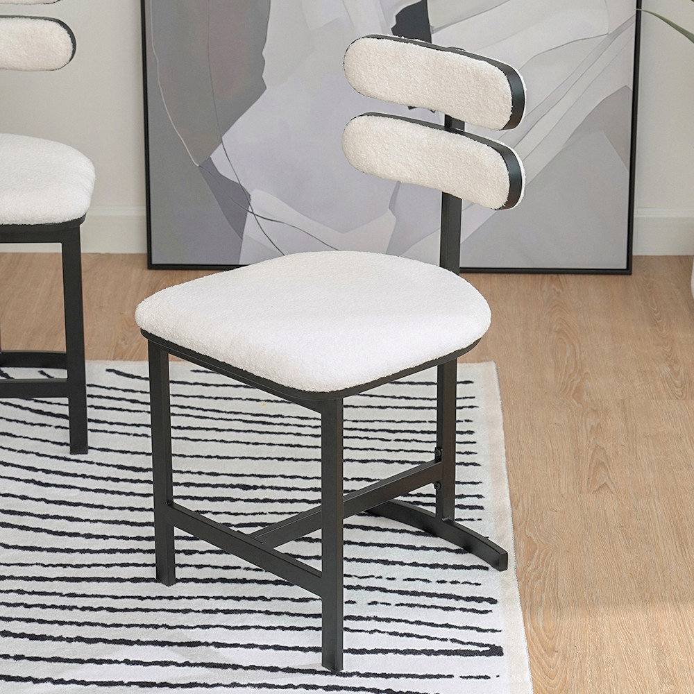 Modern Boucle Dining Chairs White with Back Side Dining Room Chairs | Homary