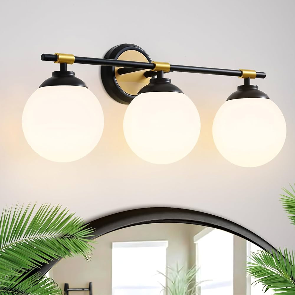 24 Inch Black Gold Bathroom Light Fixtures, 3 Light Bathroom Vanity Light Over Mirror, Modern Van... | Amazon (US)
