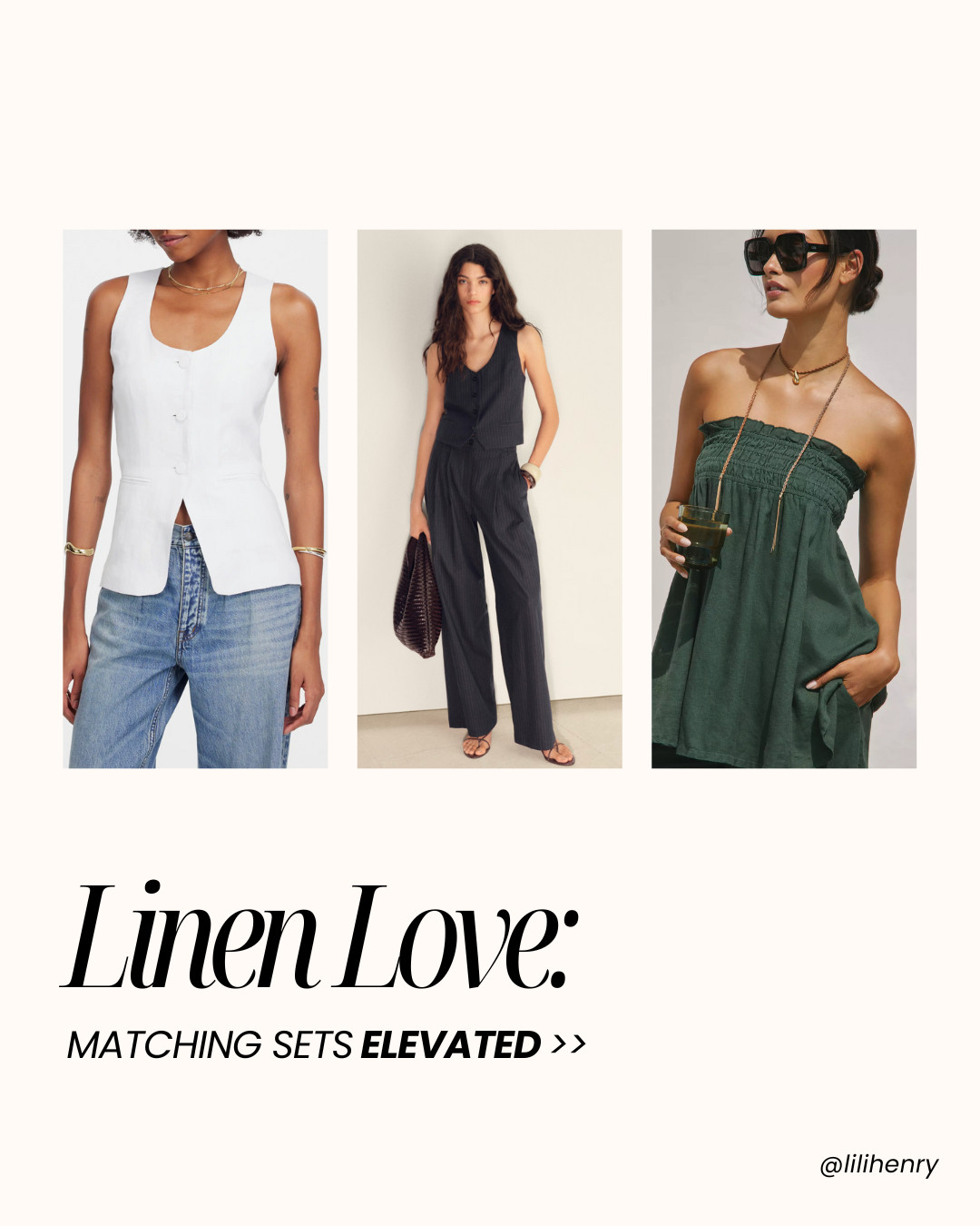 Matching sets are perfect for traveling, and like dresses, they are one and done. Linen, however, is particularly ideal because you don’t need to iron it! Shirt and shorts? Done. Crop top and high-waisted trousers? Yes, please. Oversized button-down with a flowy mini skirt? Absolutely 

 #LTKSeasonal #LTKStyleTip #LTKTravel