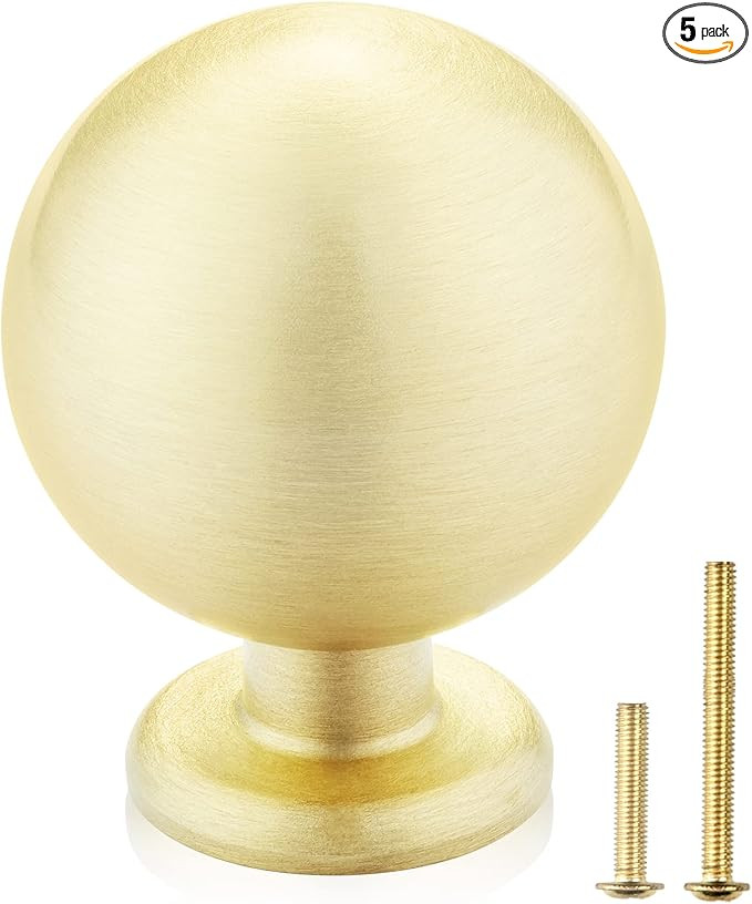 QOGRISUN 5-Pack Solid Brass Cabinet Knobs, Round Ball Gold Knobs for Dresser Drawer, 1.1-Inch Dia... | Amazon (US)
