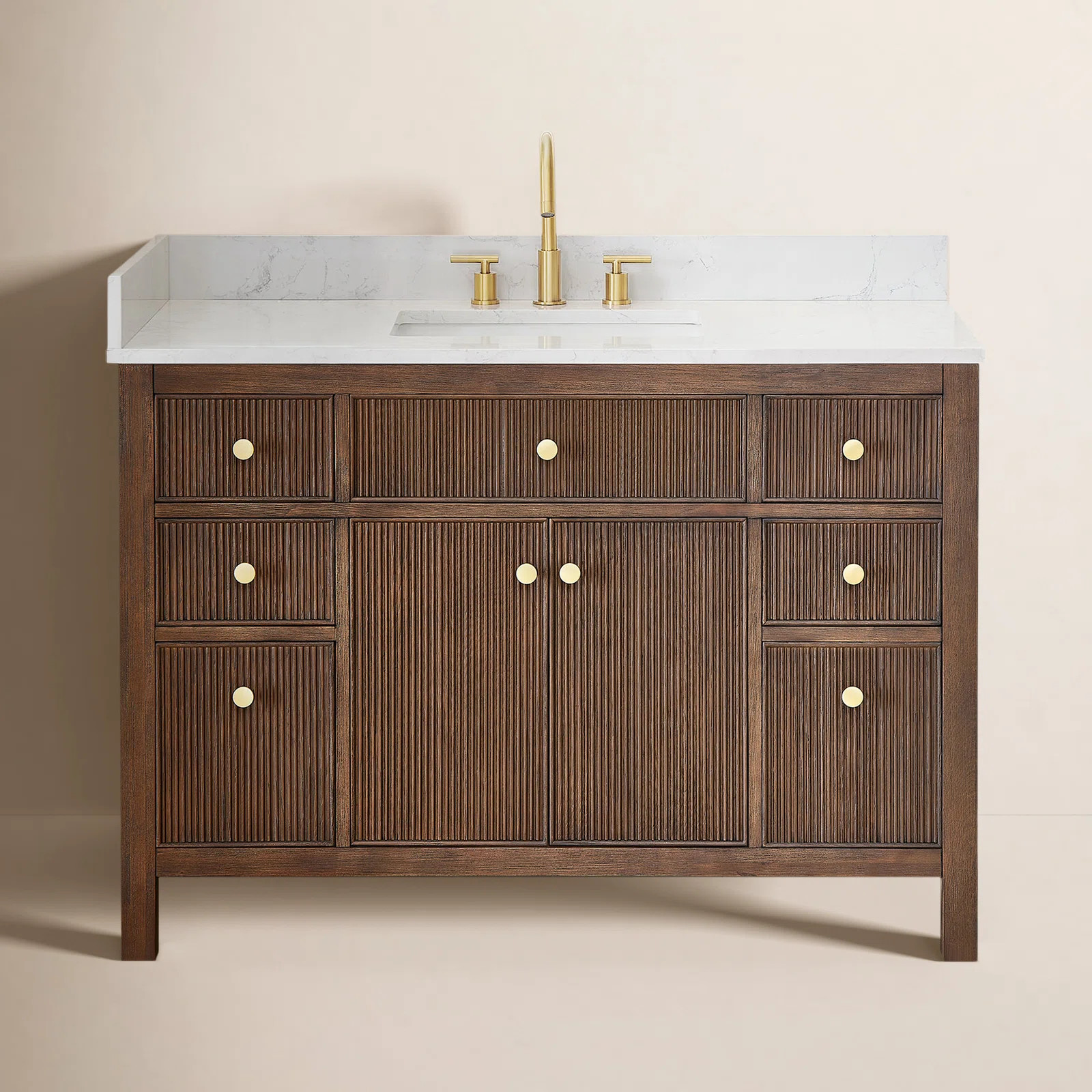 Lala 48" Single Bathroom Vanity with Grain White Engineered Stone Countertop without Mirror | Wayfair North America