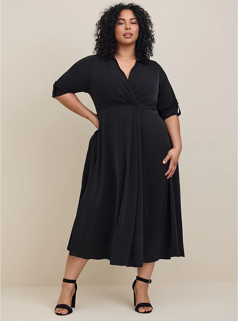 Midi Studio Crepe De Chine Collared Shirt Dress | Torrid (US & Canada)