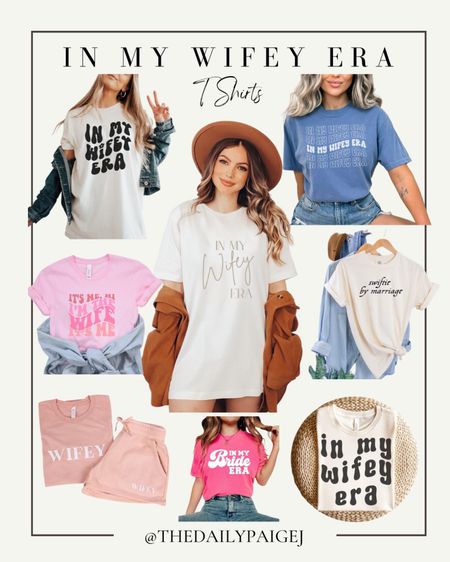 If you’re looking for a Taylor Swift Eras your outfit or you’re bride to be/future wifey, these adorable shirts are for you! In my wifey era is so cute to wear to the eras tour or to a bachelorette party! 

Swiftie, Concert, Stadium Bag, Taylor Swift Concert, Lavender Haze, Concert outfit, Taylor Swift Concert Outfit, Lover Concert, Taylor Swift Eras, Taylor’s Version, Champagne Problems, wifey era, in my bride era, Bride to be, bachelorette party, 

#LTKFind #LTKstyletip #LTKunder50