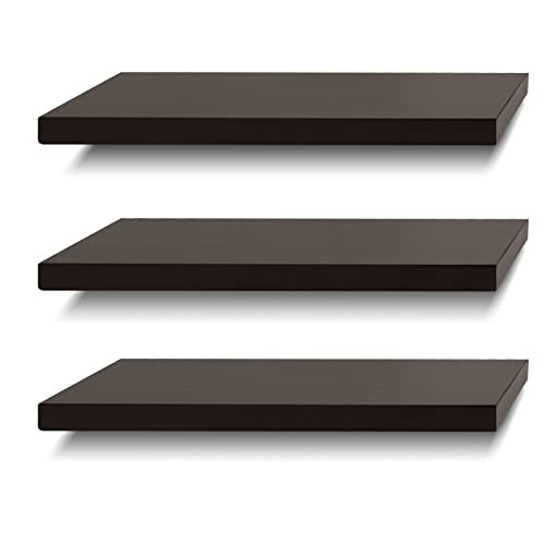 SAUMONIERES Floating Shelves - Solid Wood Kitchen/Bedroom/Bathroom Decor - Set of 3, Espresso Color | Amazon (US)