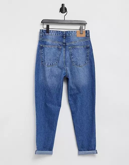 Bershka organic cotton mom jeans in medium blue | ASOS (Global)