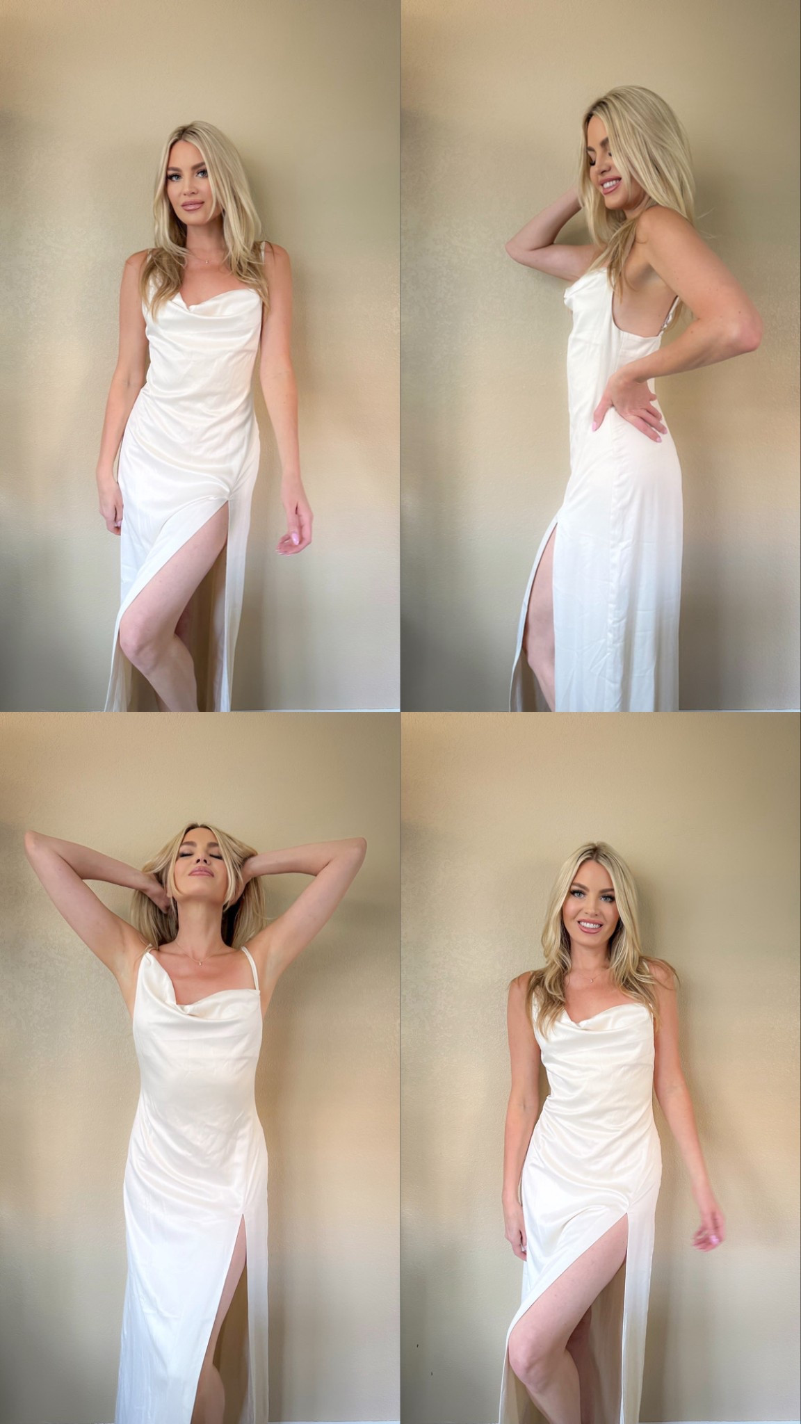 This white satin maxi dress is everything — romantic, sleek, and perfect for summer events ✨ Featuring a soft cowl neckline, high leg slit, and a flattering bias cut. I’m wearing a size small and it fits like a glove.

Perfect for brides-to-be, vacation dinners, or any moment that needs a little glam 🤍 Also, it’s on sale right now!

Linked this exact look + similar white satin dresses below ⬇️
	•	white satin maxi dress
	•	cowl neck dress
	•	high slit gown
	•	summer event dress
	•	bridal shower outfit
	•	rehearsal dinner dress
	•	bias cut dress
	•	elegant white dress
	•	size small
	•	on sale


#LTKWedding #LTKTravel #LTKSummerEdit