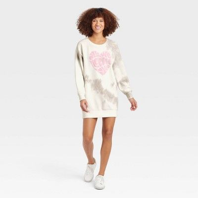 Women's Valentine's Day All We Need Is Love Graphic Sweatshirt Dress - White | Target