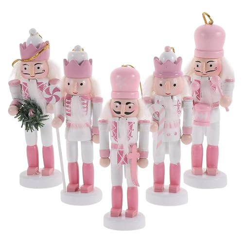CARMELIT 5 Pcs Pink Christmas Nutcracker Wooden Nutcracker Soldier Figure Traditional Nutcracker Ornaments Pink Christmas Decorations for Shelves and Tables | Amazon (US)