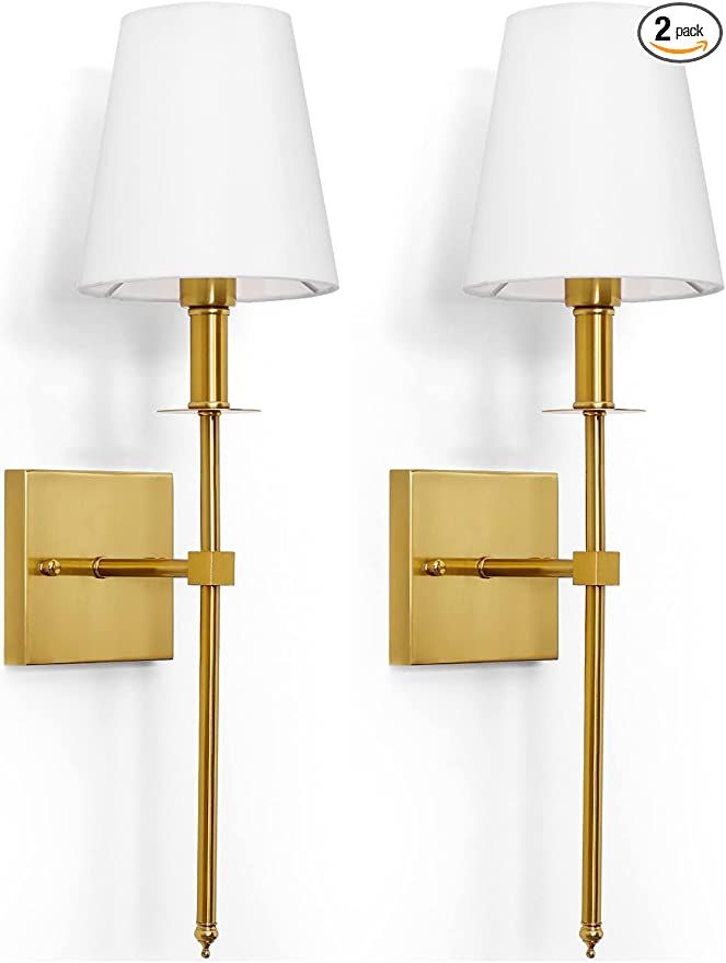 KARTOOSH Wall Sconces Set of 2, Hardwired Gold Sconces Wall Lighting, Dimmable Indoor Metal Slim ... | Amazon (US)