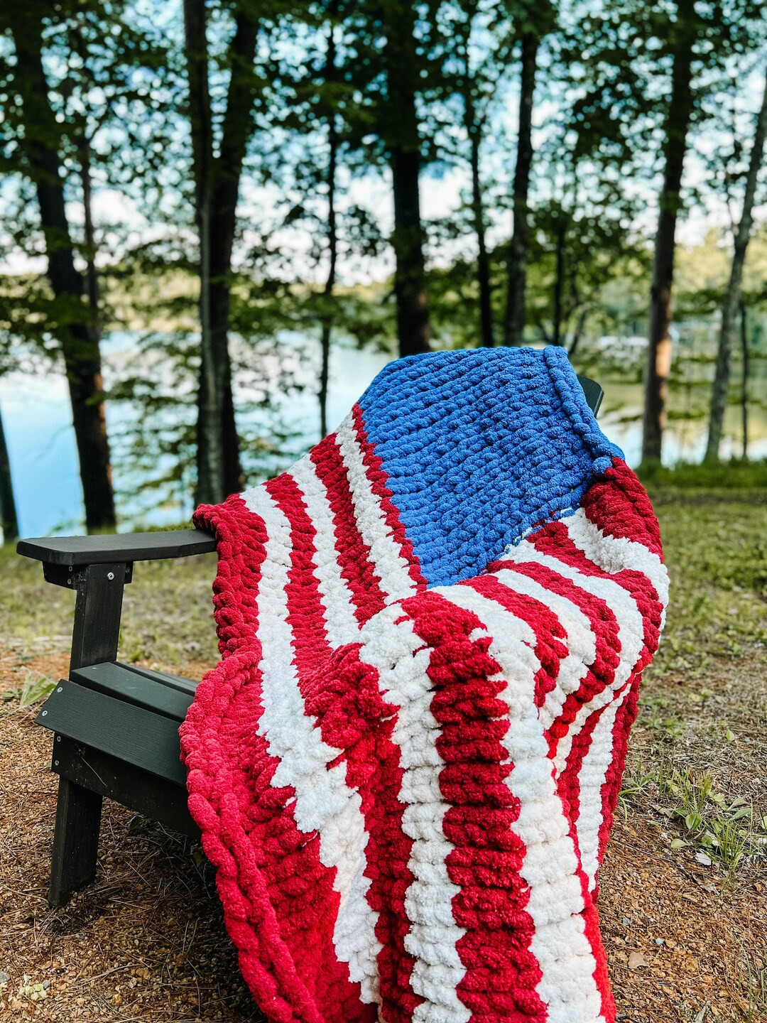 Chunky Knit American Flag Blanket - Etsy | Etsy (US)