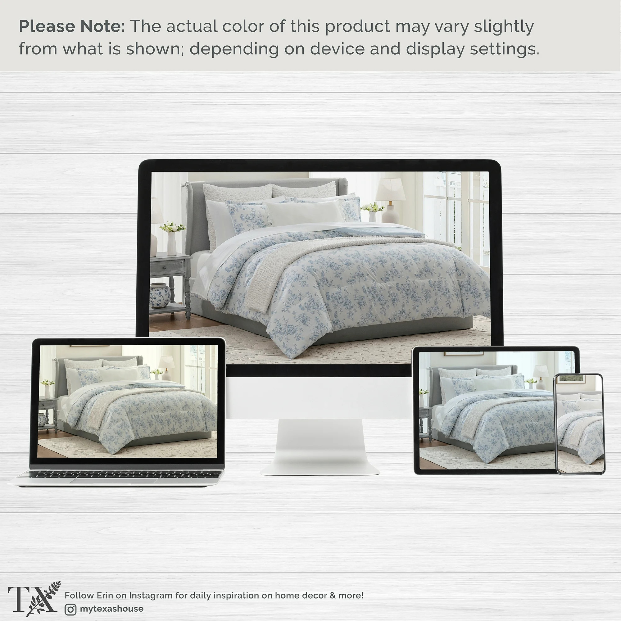 My Texas House Floral 11-Piece Comforter Set with Sheets, Blue, Queen | Walmart (US)