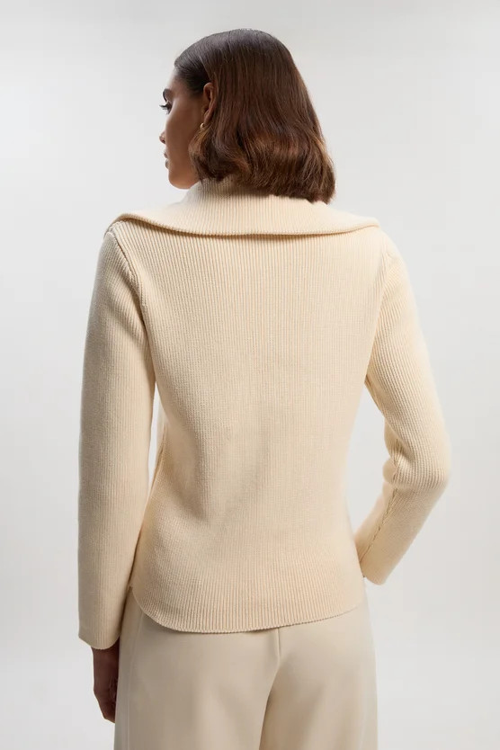 Cotton Zip Through Collar Knit Cardigan | Karen Millen UK + IE + DE + NL