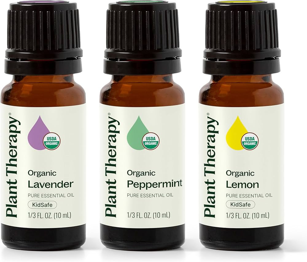 Plant Therapy Top 3 Organic Essential Oil Singles Set 10 mL (1/3 oz) Lemon, Lavender & Peppermint... | Amazon (US)