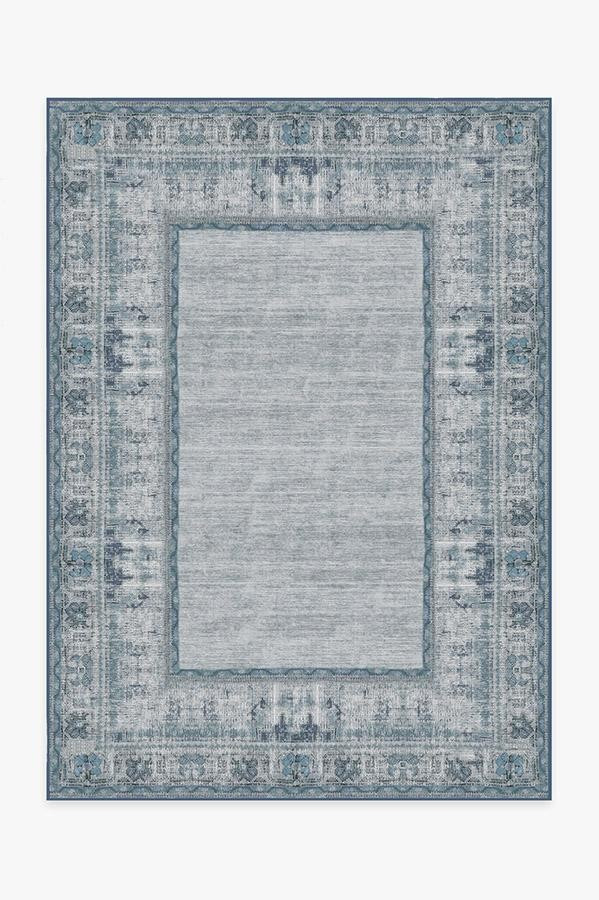Vintage Daisy Bordered Blue Rug | Ruggable