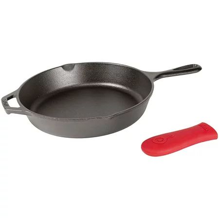 Lodge Cast Iron Skillet, Pre-Seasoned with Silicone Hot Handle Holder , 10.25 Inch Dia, Black/Red Si | Walmart (US)