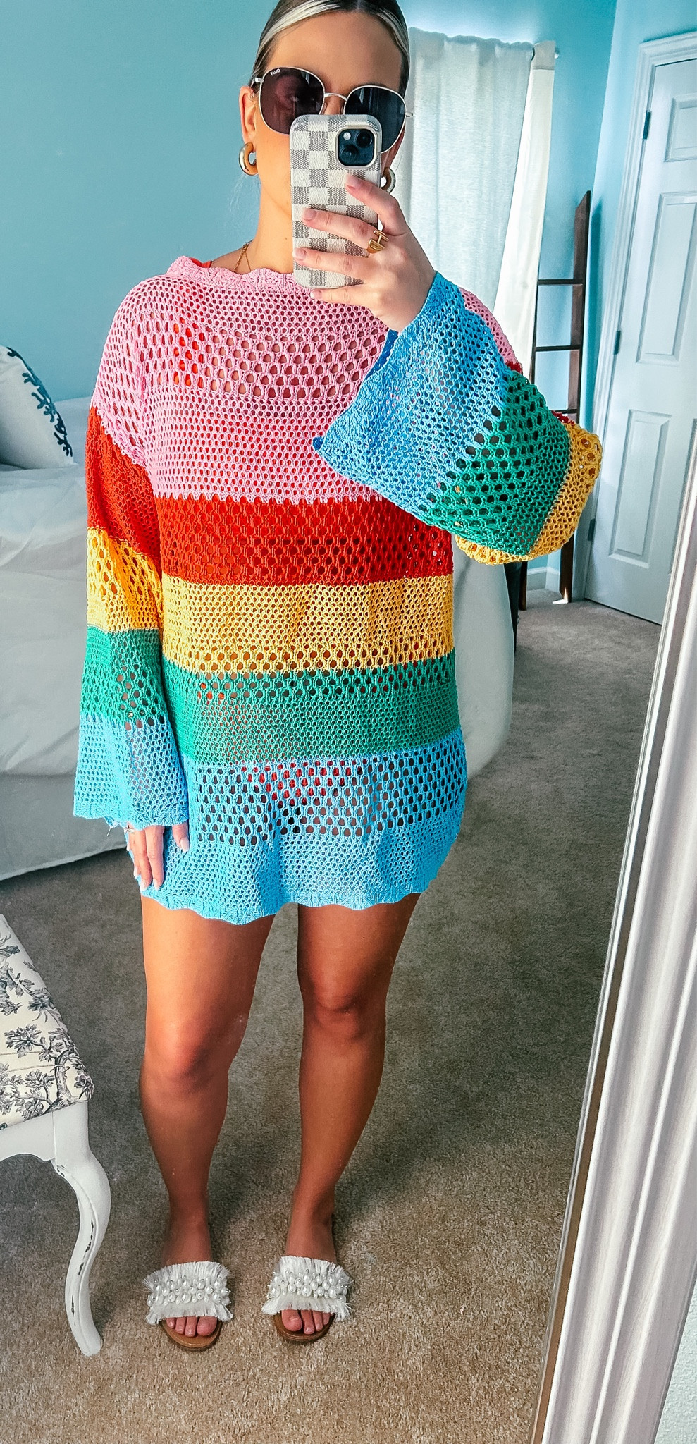 LOOK FOR LESS!!! 
Swim cover up- so cute and colorful. Such a good dupe from Amazon ☀️