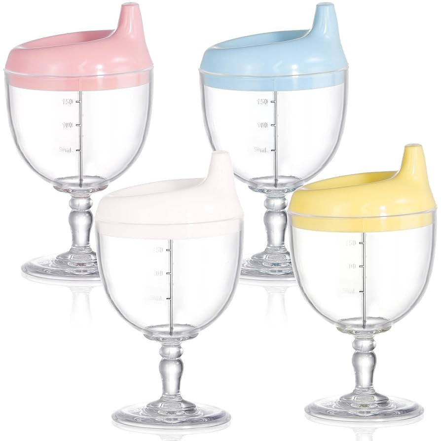 Goaste 4 Pack Toddler Sippy Cups, 7oz No Spill Plastic Wine Glass Goblet Cup, Fancy Baby Beverage... | Amazon (US)
