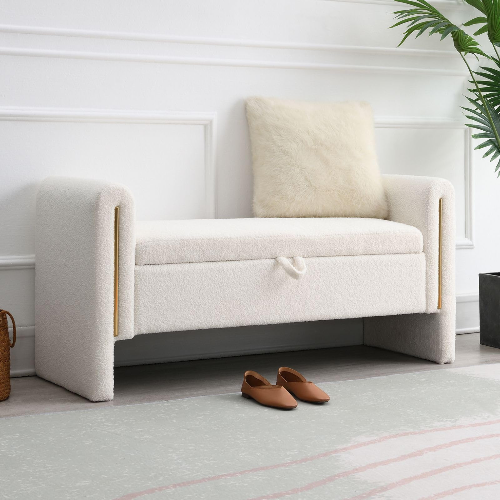 Modern 52" Storage Ottoman Bench, Upholstered End of Bed Storage Bench with Armrests, Entryway Be... | Amazon (US)