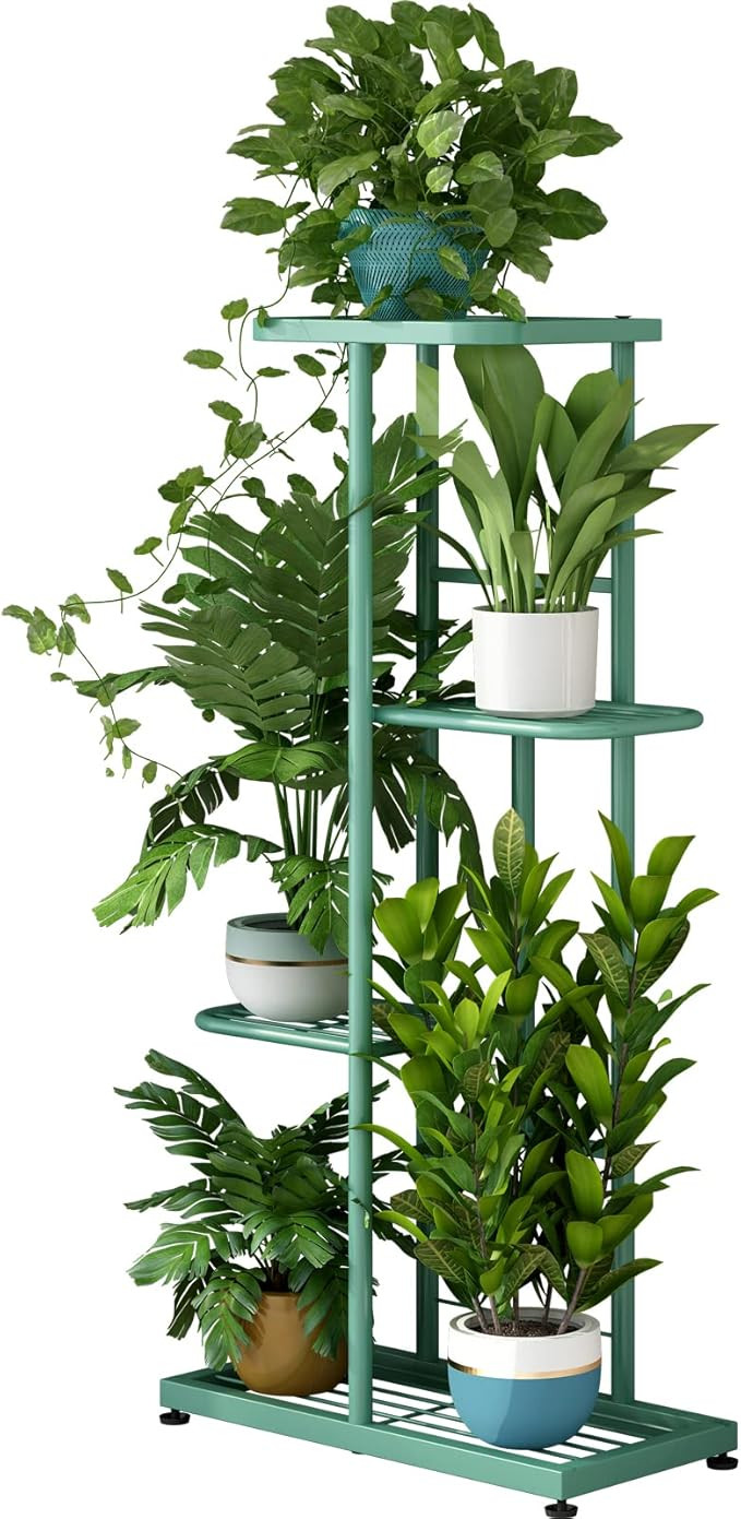 LINZINAR Plant Stand Metal 4 Tier 5 Potted Multiple Flower Pot Holder Shelf Indoor Outdoor Plante... | Amazon (US)