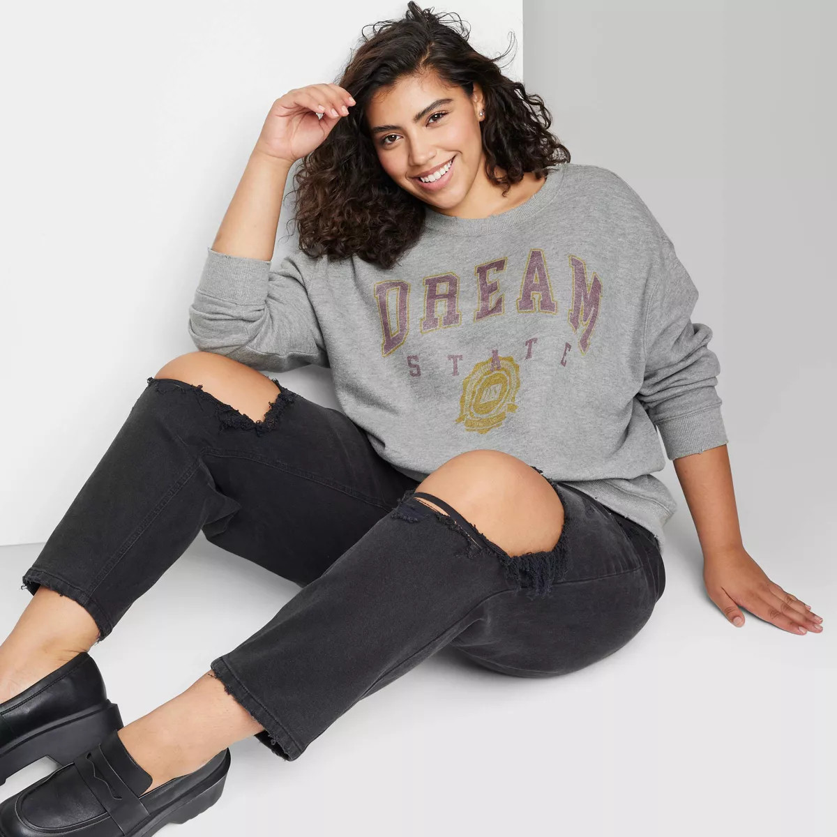 Women's Oversized Dream State Graphic Sweatshirt - Wild Fable™ Heather Gray | Target