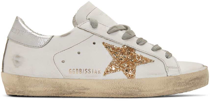 SSENSE Exclusive White Glitter Superstar Sneakers | SSENSE