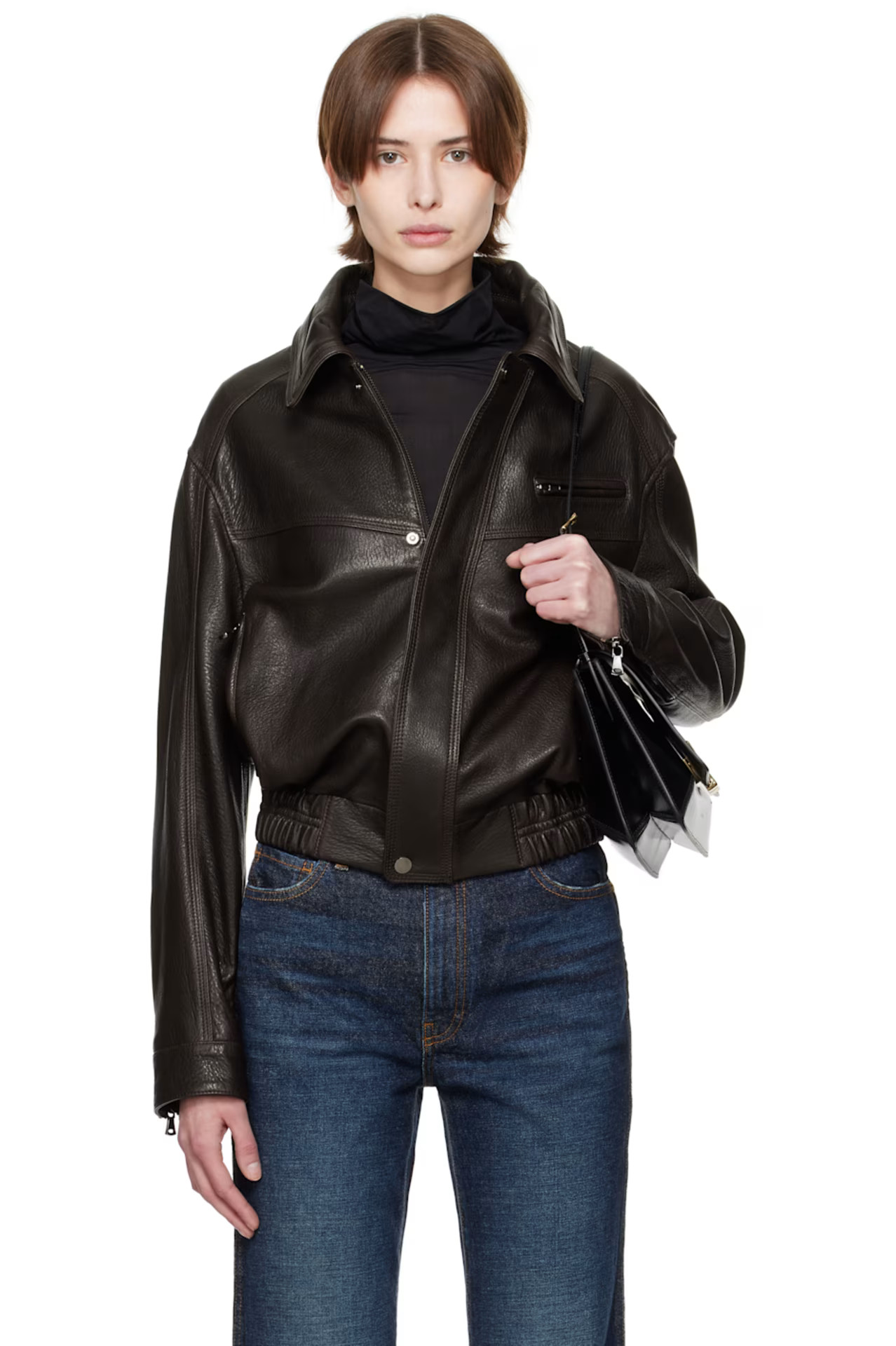 Brown Clint Utilitarian Leather Jacket | SSENSE