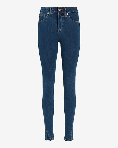 Mid Rise Dark Wash Vented Hem Skinny Jeans | Express