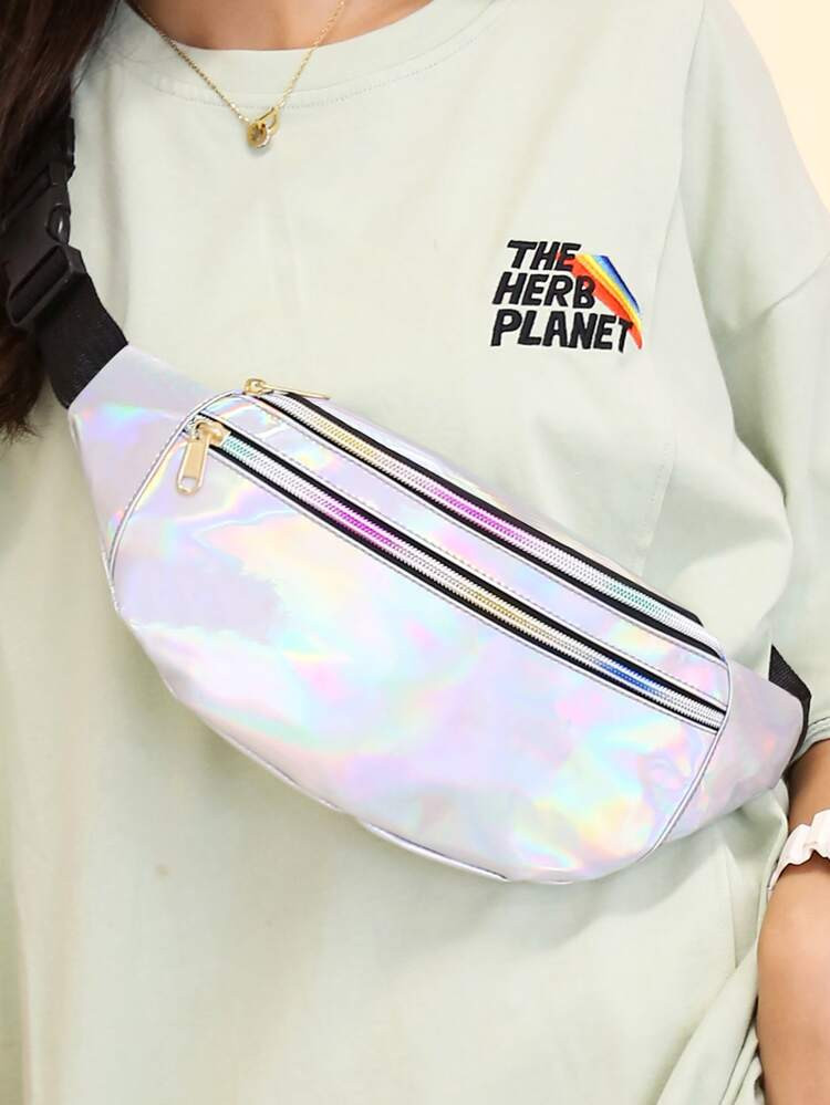 Holographic Double Pocket Fanny Pack | SHEIN