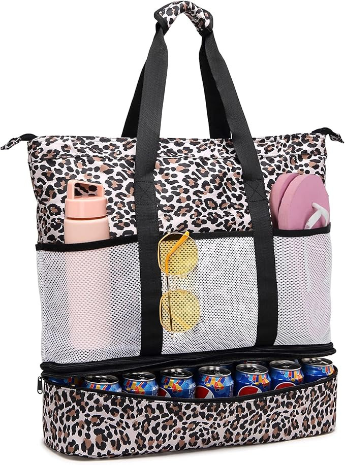 JIANYA Beach Bag Women Waterproof Sandproof Beach Tote Bags with Cooler Top Zipper Large Totes fo... | Amazon (US)