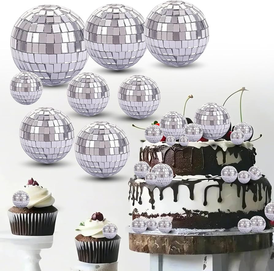 10PCS Disco Ball Cake Topper Set with Happy Birthday Topper for 70s Party | Amazon (US)