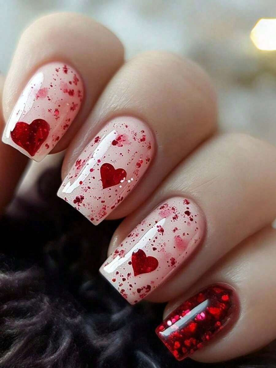Valentine's Day Nail Art Cute Heart-Shaped Manicure 24 Pieces Of Nails Press On Nails Fake Nails ... | SHEIN