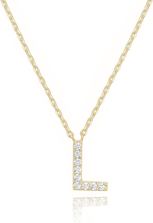 PAVOI 14K White Gold Plated Cubic Zirconia Initial Necklace | Letter Dainty Necklaces for Women | Amazon (US)