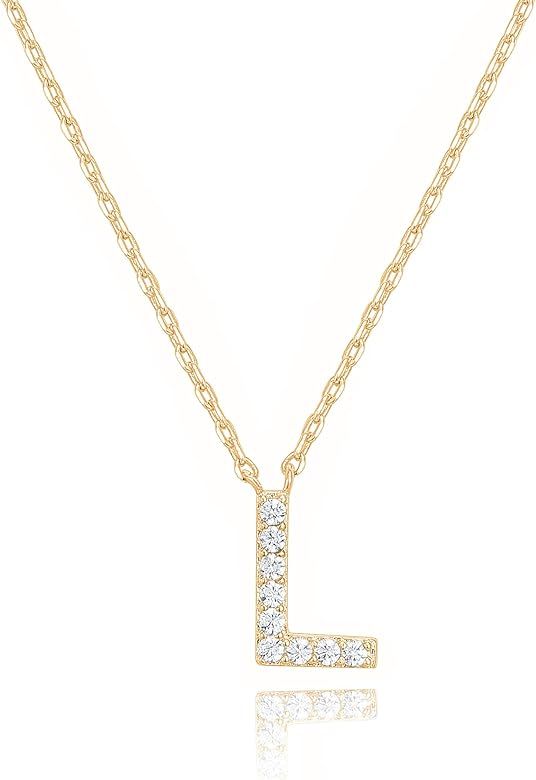 PAVOI 14K White Gold Plated Cubic Zirconia Initial Necklace | Letter Dainty Necklaces for Women | Amazon (US)