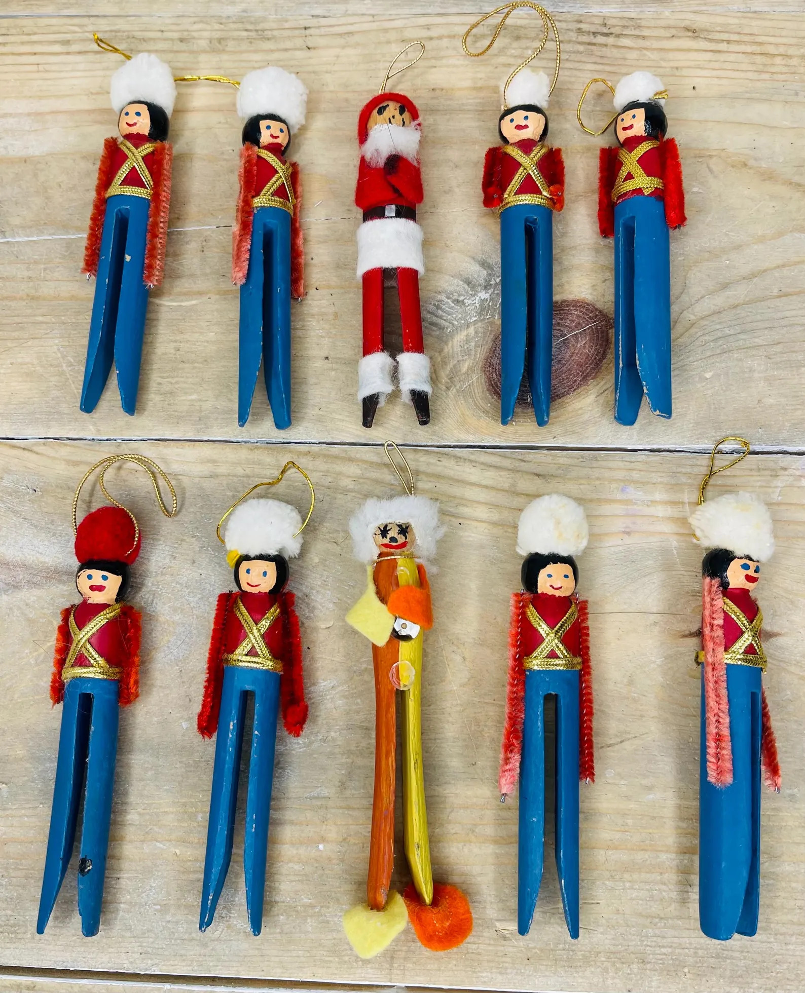 Vintage Set of 10 Hand Painted Wooden Clothing Pins Soldier Christmas Tree Ornaments, Antique Sol... | Etsy (US)