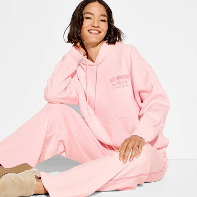 Women's Dog Walking Club Graphic Hooded Sweatshirt - Pink S | Target