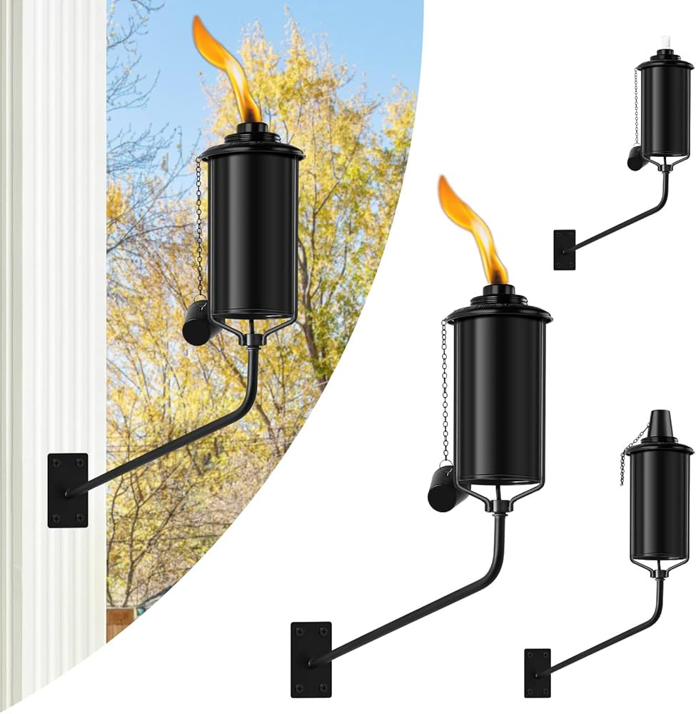 ZSZMFH 4 Pcs Wall Mounted Citronella Torches, 16 oz Garden Torches for Outside, Refillable Flame ... | Amazon (US)