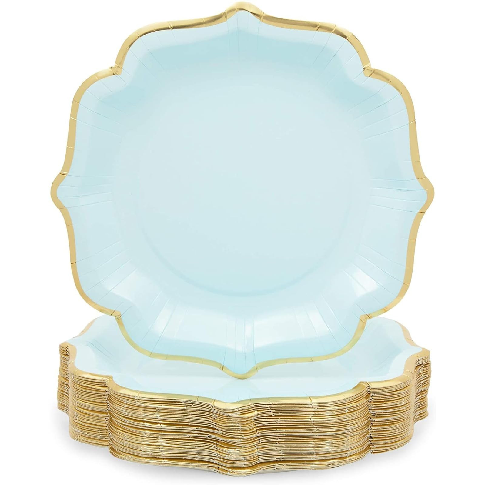 Light Blue Paper Party Plates with Gold Foil Scalloped Edging (9 In, 48 Pack) | Amazon (US)