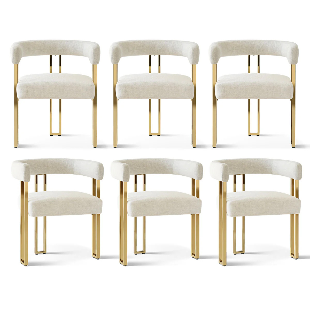 Mia 24" Modern Gold Chenille Dining Chair with Arms (Set of 6) | Pop Maison
