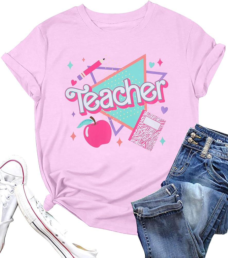 ALLTB Teacher Shirts for Women Vintage 80s 90s Teacher Life Tee Back to School Teacher Gift Casua... | Amazon (US)
