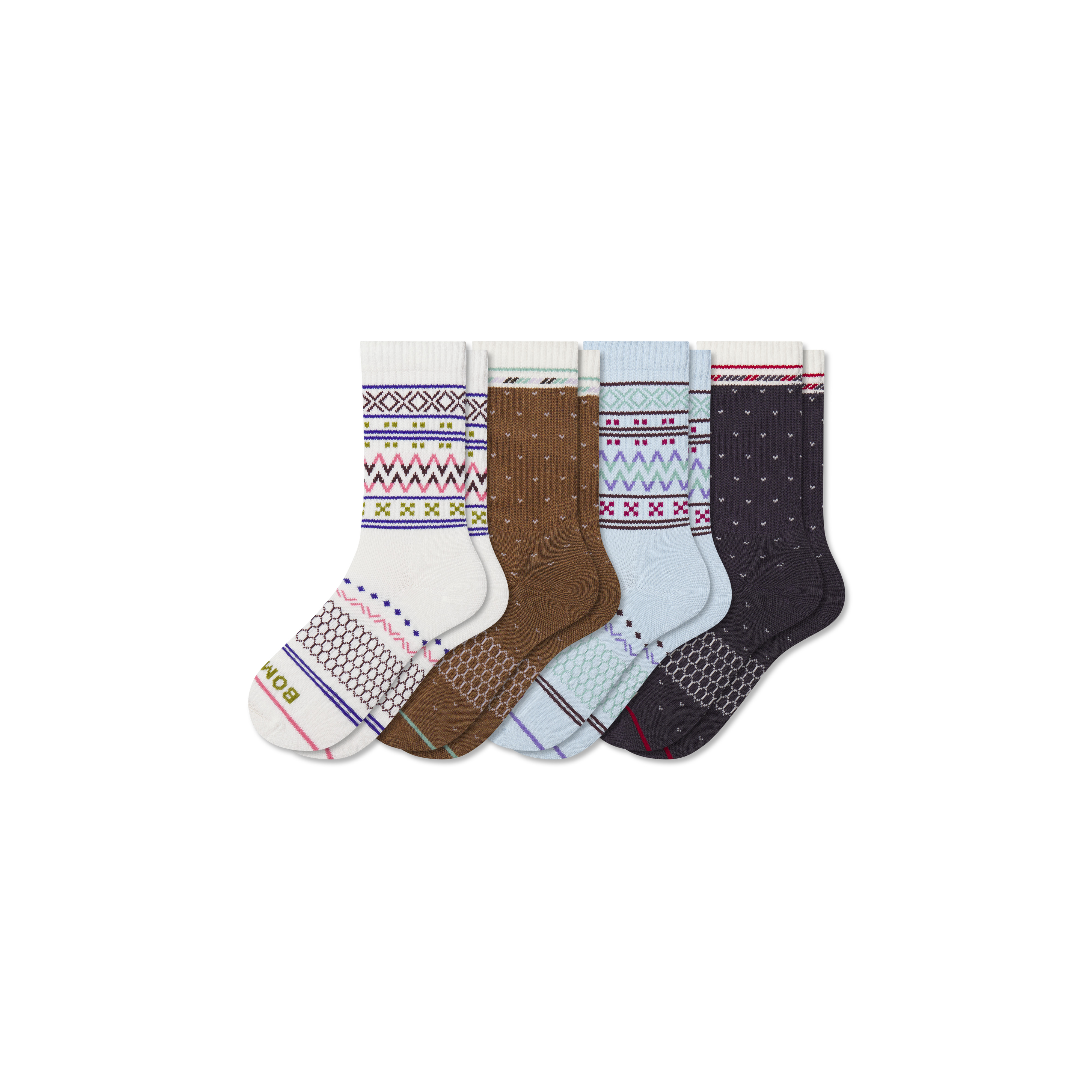 Youth Holiday Calf Sock 4-Pack - Gingerbread Fair Isle Mix - Y - Cotton Blend - Bombas | Bombas