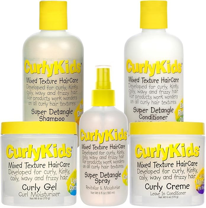 CurlyKids Super Detangle Spray Bundle with Hair Detangler Spray, Kids Shampoo, Conditioner, Gel &... | Amazon (US)