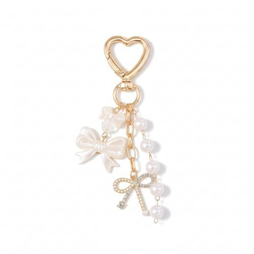 YKuzLx Gold Bow Heart Keychain with Sparkling Beads – Cute Bag Charm, Bag Accessory, Key Ring for Women | Amazon (US)