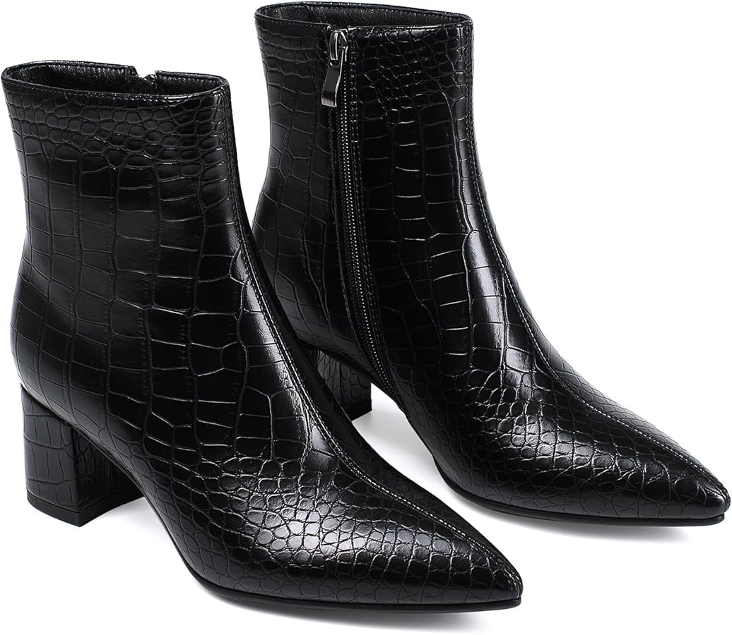 Women's Ankle Boots Pointed Toe Chunky Block Heel Short Boots for Women Low Heeled Booties | Amazon (US)