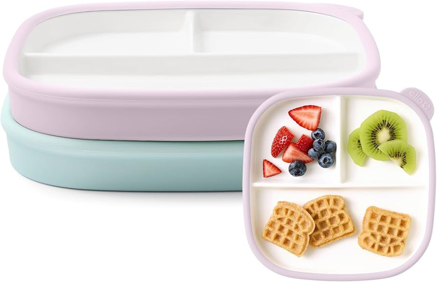 Ello Clean Start Ceramic Toddler Divided Plates, 2 Pack, Dewdrop/Sugarplum | Amazon (US)