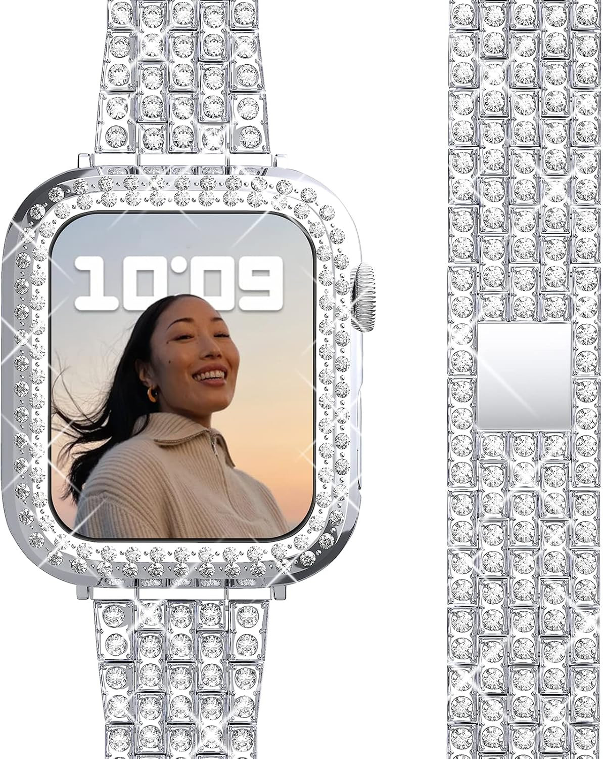 QVLANG Compatible for Apple Watch Band 40mm Series 6/5/4/SE, Diamond Rhinestone Case + Women Blin... | Amazon (US)