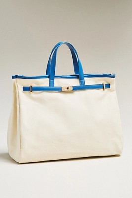 Faux Leather Trim Belted Canvas Tote | Anthropologie (US)