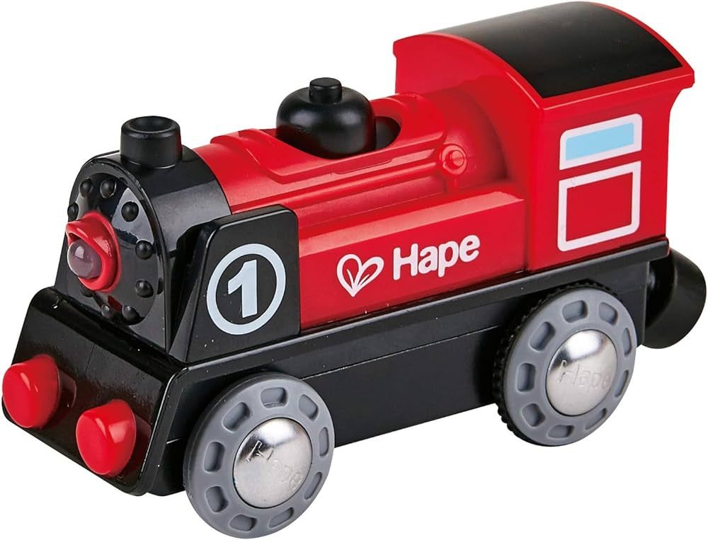 Hape Wooden Railway Battery Powered Engine No. 1 Kid's Train Set Red, White, Black, Blue, L: 3.7,... | Amazon (US)