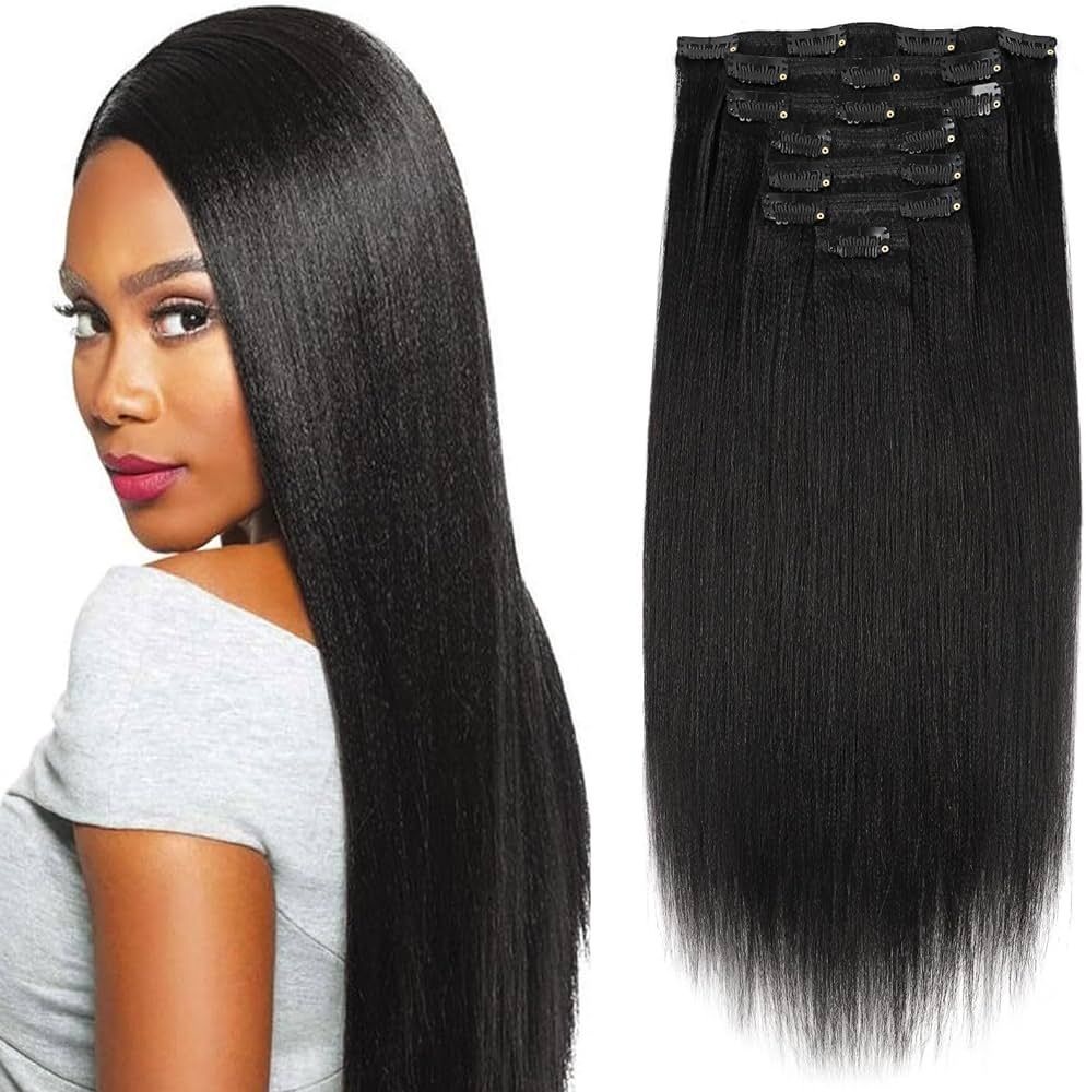 Sassina 10A Real Remy Thick Yaki Straight Clip in Virgin Human Hair Extension Natural Black Doubl... | Amazon (US)