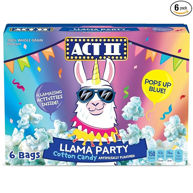 ACT II Llama Party Cotton Candy Flavored Microwave Popcorn, 16.5 Ounce (Pack of 6) | Amazon (US)