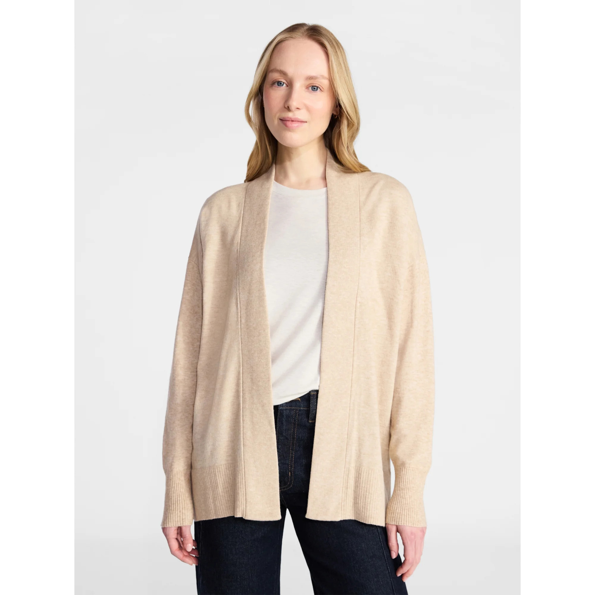 Time and Tru Women's and Women’s Plus Open Front Cardigan Sweater with Long Sleeves, Lightweigh... | Walmart (US)